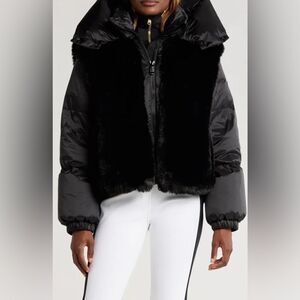 Goldbergh La Reina Mixed Media Down Ski Jacket Faux Fur Black US 4 NWT Puffer